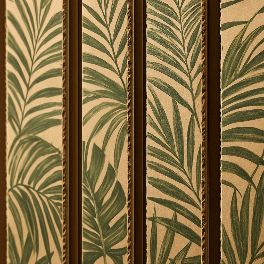 Close-up of CNC-cut printed cardboard scenic panels